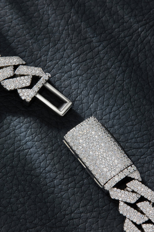 Hip Hop Cube Link Chain Mossanite S925 Bracelet With White Gold Plating Custom Accept