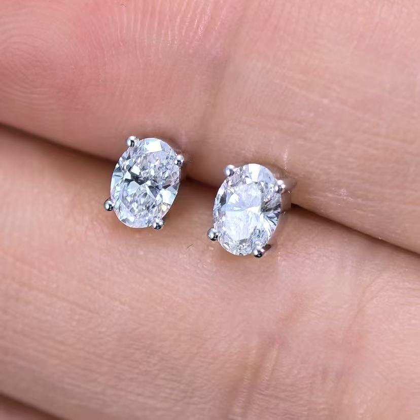 1.276ct Oval Lab Diamond Earring | 18K Gold Earring, Custom Accept