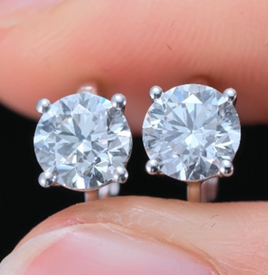 2.07ct Round Lab Diamond Earring|18K Gold Earring, Custom Accept