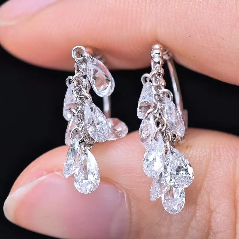 3.458ct Shapeless Lab Diamond Earring|18K Gold Earring, Custom Accept