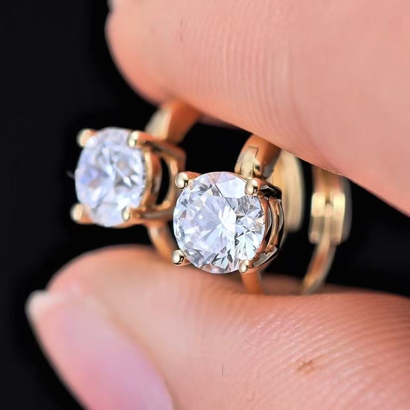 2.07ct Round Lab Diamond Earring|18K Gold Earring, Custom Accept