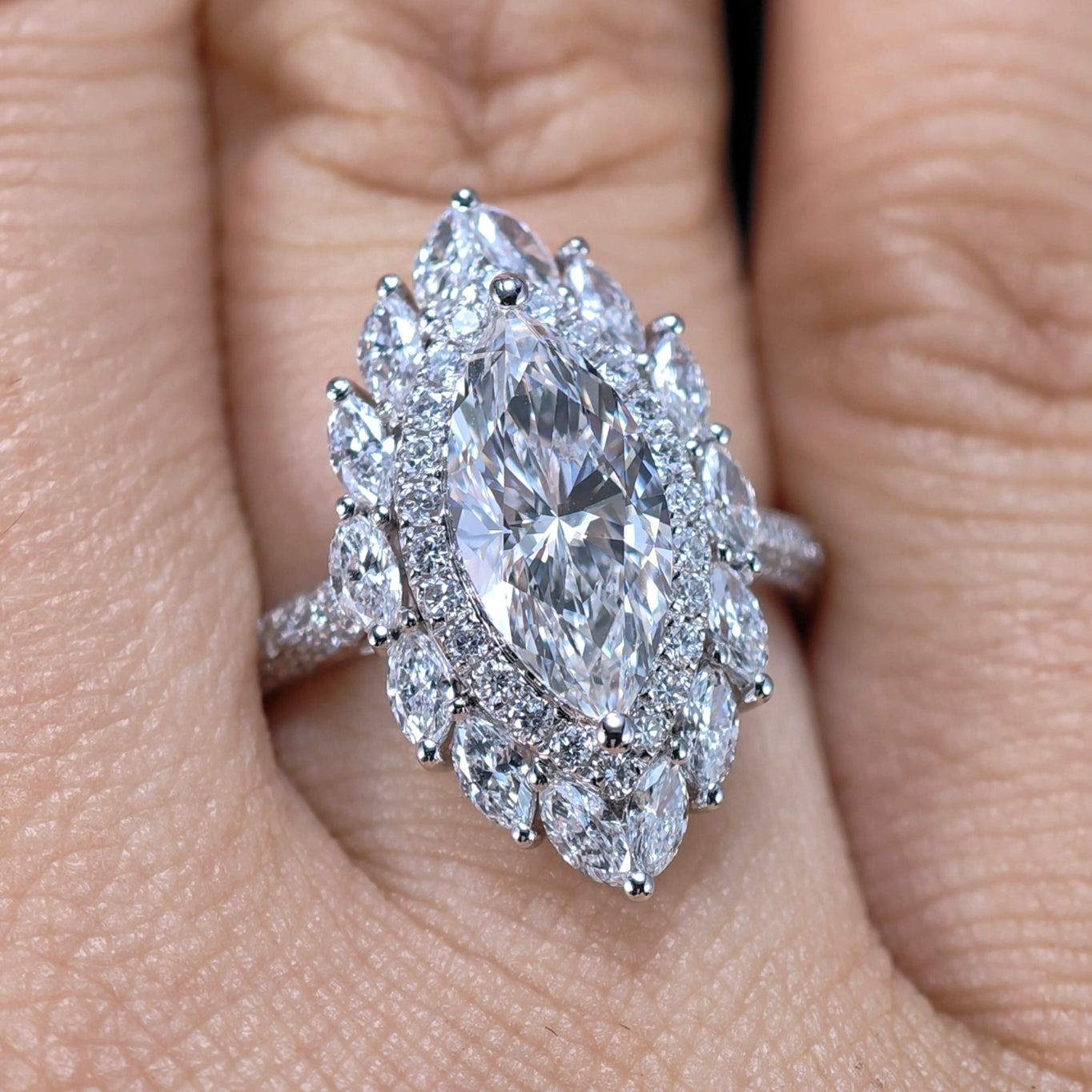 3.431 Ct Marquise Round Lab Diamond Ring|PT-950 Platinum Ring, Custom Accept