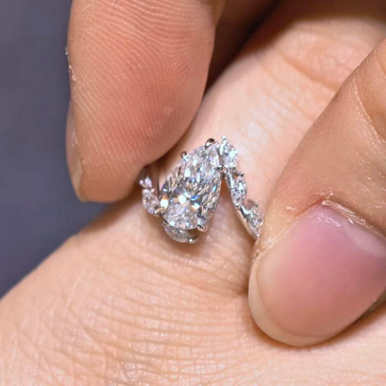 1.247ct Pear Lab Diamond Ring|PT-950 Platinum Ring, Custom Accept