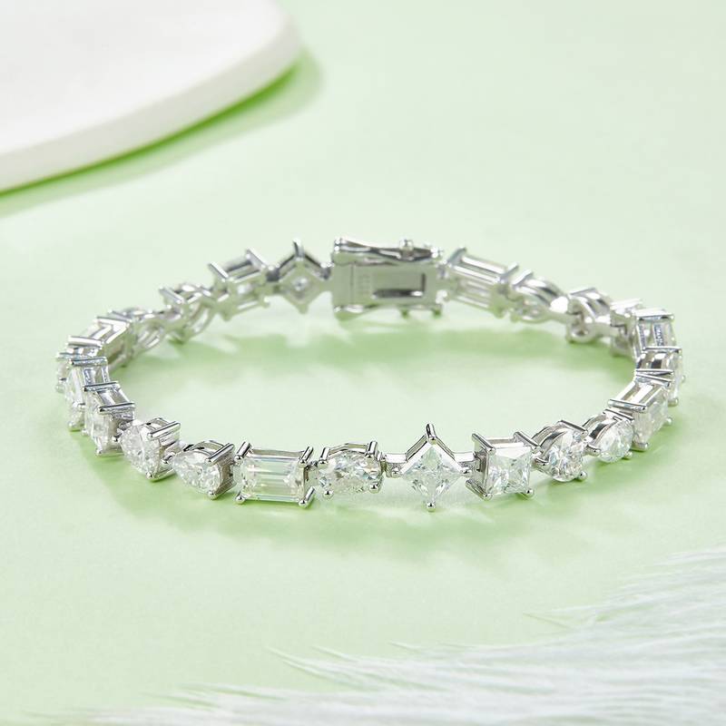 0.5Ct/Pcs Fancy Mossanite Tennis Bracelet | White Gold-Plated S925 Silver, Custom Available