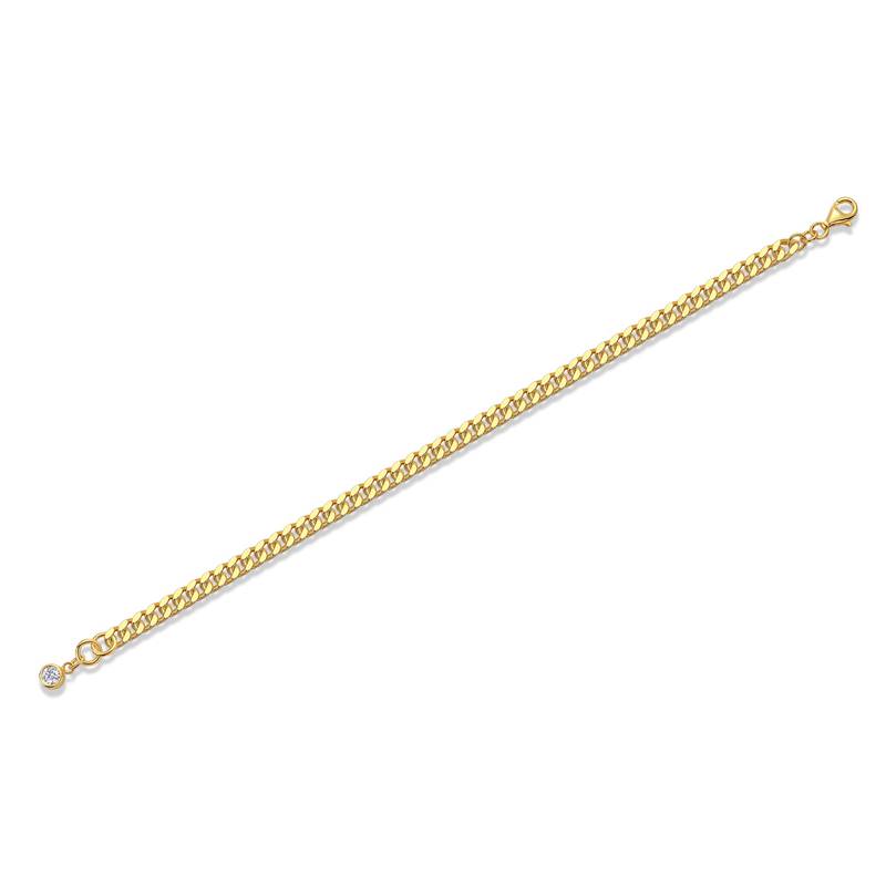 0.3Ct Round Mossanite Cuban Chain Bracelet |18K Yellow Gold-Plated S925 Silver, Custom Available