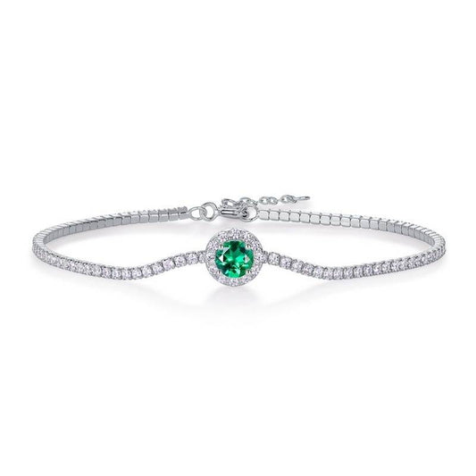 5.0 Round Lab Sapphire Bracelet | White Gold-Plated S925 Silver, Custom Available