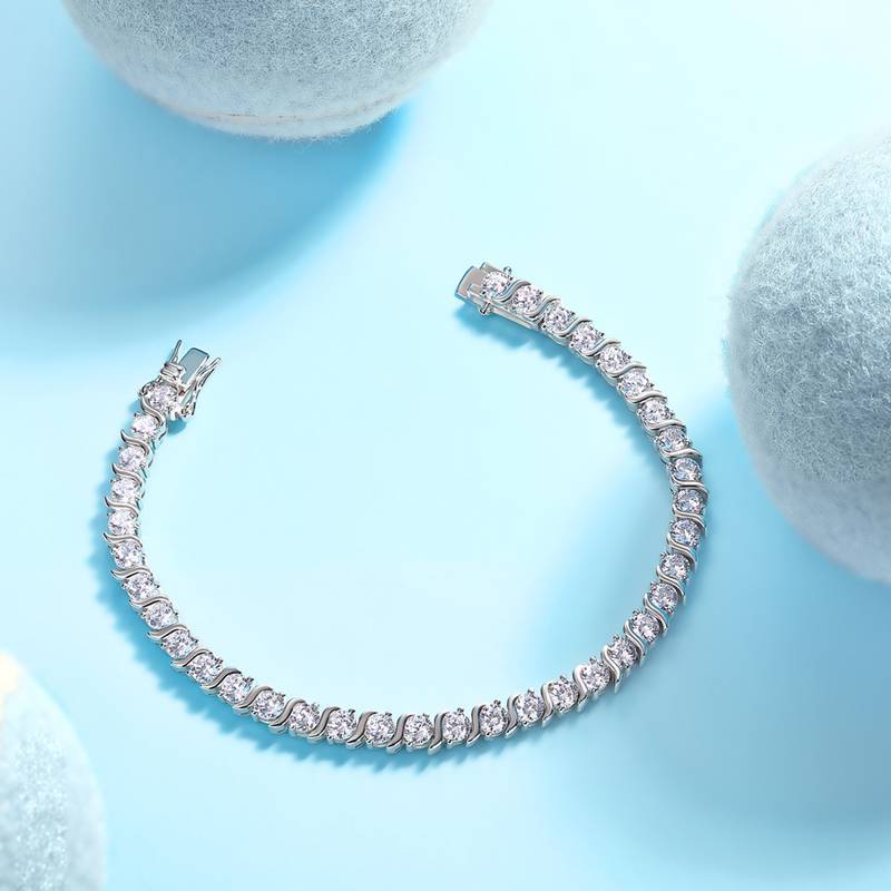 0.3Ct/Pcs Mossanite Bracelet |18K White Gold-Plated S925 Silver, Custom Available