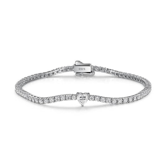 2.42Ct Heart Mossanite Tennis Bracelet White Gold-Plated S925 Silver, Custom Available