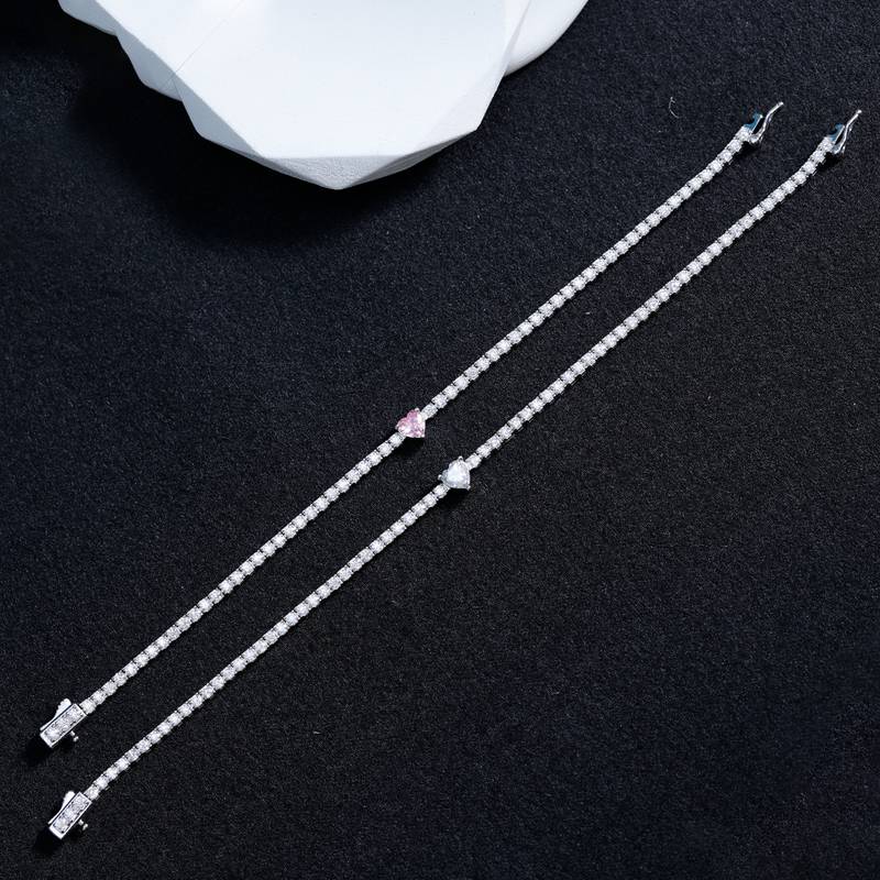 2.42Ct Heart Mossanite Tennis Bracelet White Gold-Plated S925 Silver, Custom Available