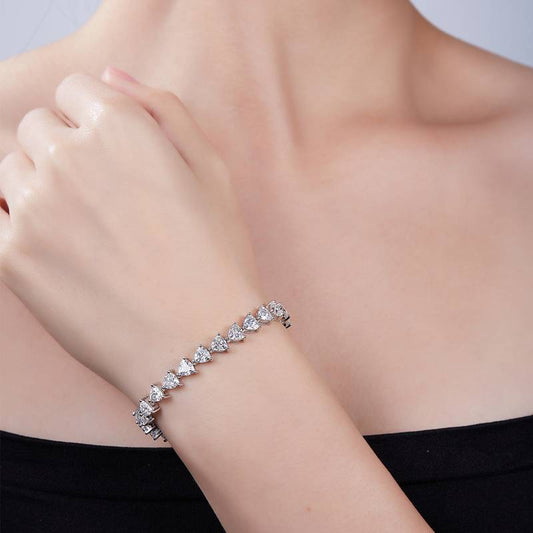 0.5Ct/Pcs Triangle Mossanite Tennis Bracelet | White Gold-Plated S925 Silver, Custom Available