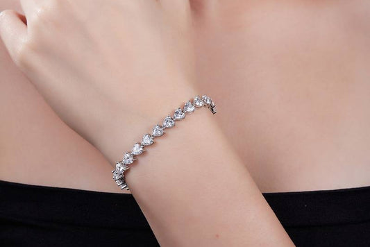 0.5Ct/Pcs Heart Mossanite Tennis Bracelet | White Gold-Plated S925 Silver, Custom Available