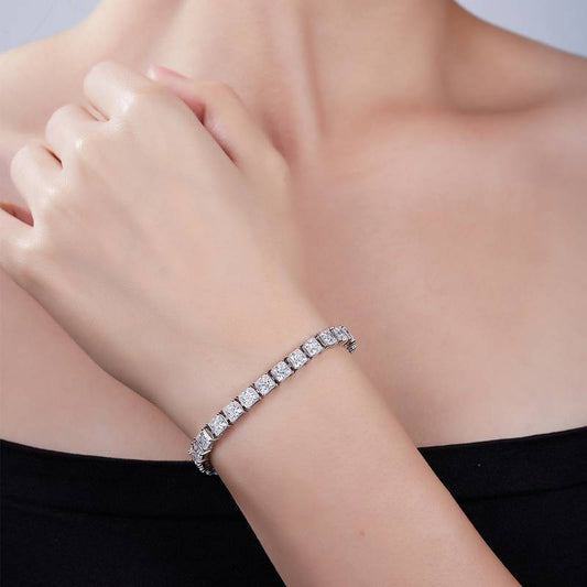 0.5Ct/Pcs Square Mossanite Tennis Bracelet | White Gold-Plated S925 Silver, Custom Available