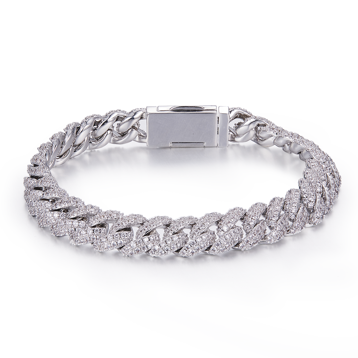 10mm width Mossanite Cuban Chain Bracelet Necklace|18K White Gold-Plated S925 Silver, Custom Available