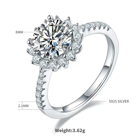 8mm 2Ct Round Mossanite Women Ring |18K White Gold-Plated S925 Silver, Custom Available