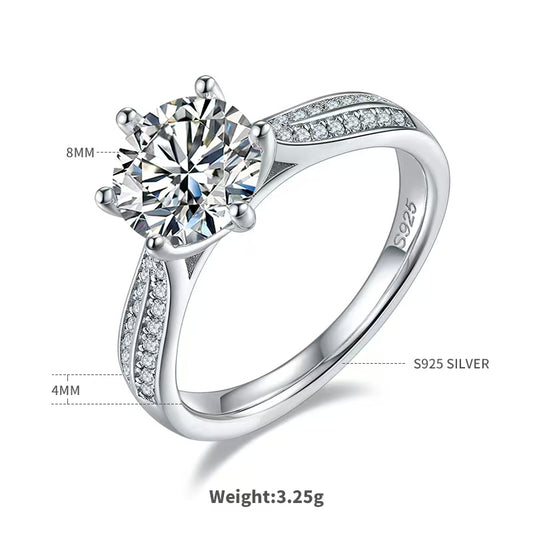 8mm 2Ct Round Mossanite Ring |18K White Gold-Plated S925 Silver, Custom Available