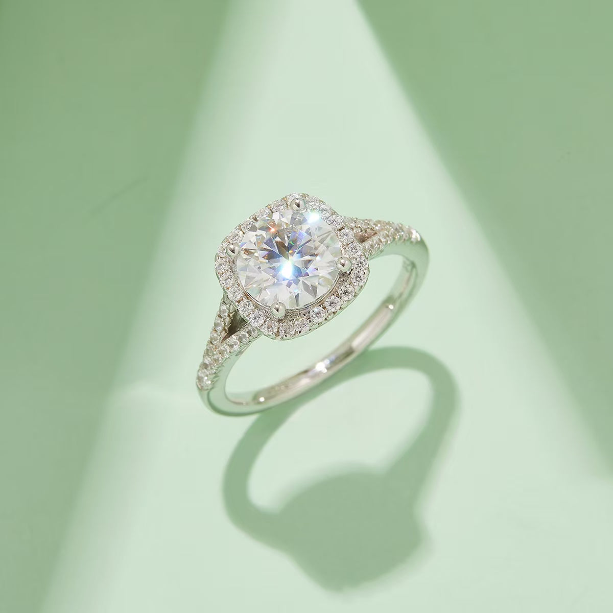8mm 2Ct Round Mossanite Women Ring |18K White Gold-Plated S925 Silver, Custom Available