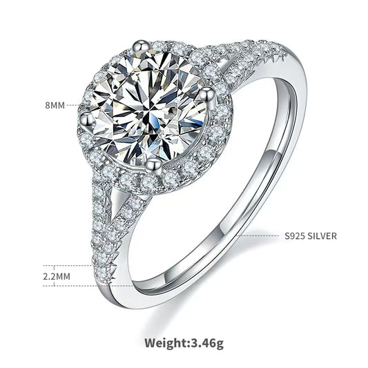 8mm 2Ct Round Mossanite Women Ring |18K White Gold-Plated S925 Silver, Custom Available