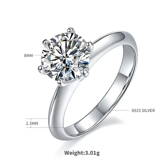 2Ct 8mm Round Mossanite Women Ring |18K White Gold-Plated S925 Silver, Custom Available