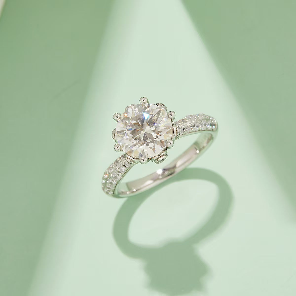 3Ct 9mm Round Mossanite Women Ring |18K White Gold-Plated S925 Silver, Custom Available