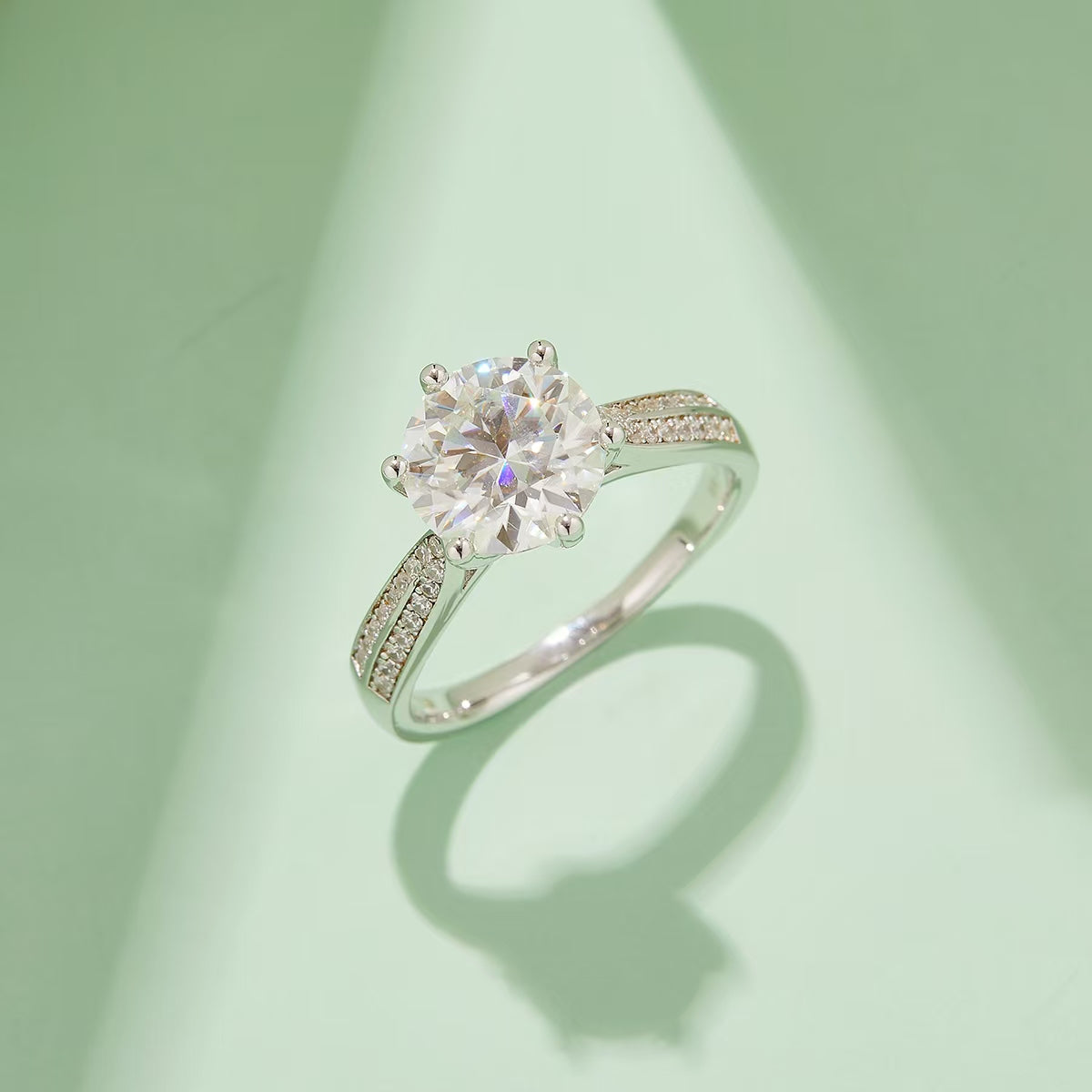 3Ct 9mm Round Mossanite Women Ring |18K White Gold-Plated S925 Silver, Custom Available