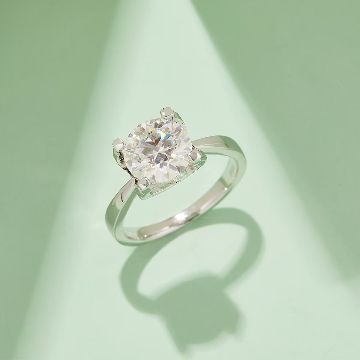 3Ct 9mm Round Mossanite Women Ring |18K White Gold-Plated S925 Silver, Custom Available