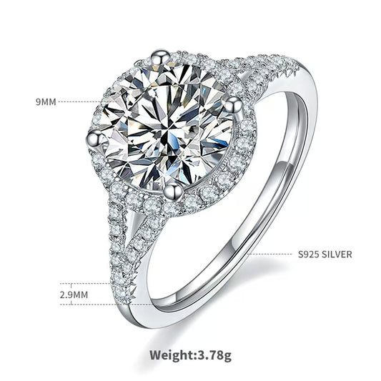 3Ct 9mm Round Mossanite Women Ring |18K White Gold-Plated S925 Silver, Custom Available