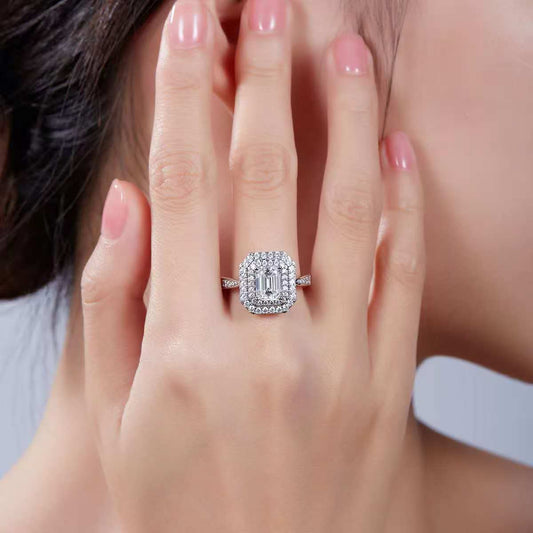 2Ct Rectangle Mossanite Women Ring | White Gold-Plated S925 Silver, Custom Available