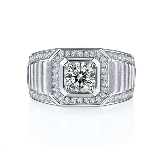 1.0Ct Round Mossanite Men Ring |18K White Gold-Plated S925 Silver, Custom Available