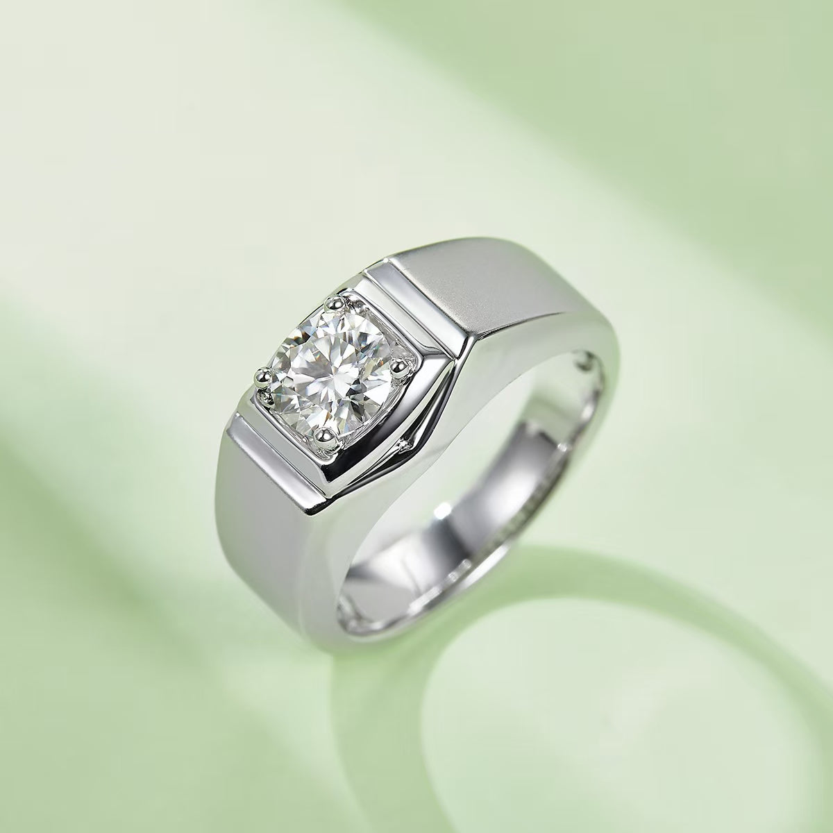 1.0Ct 6.5MM Round Mossanite Men Ring |18K White Gold-Plated S925 Silver, Custom Available