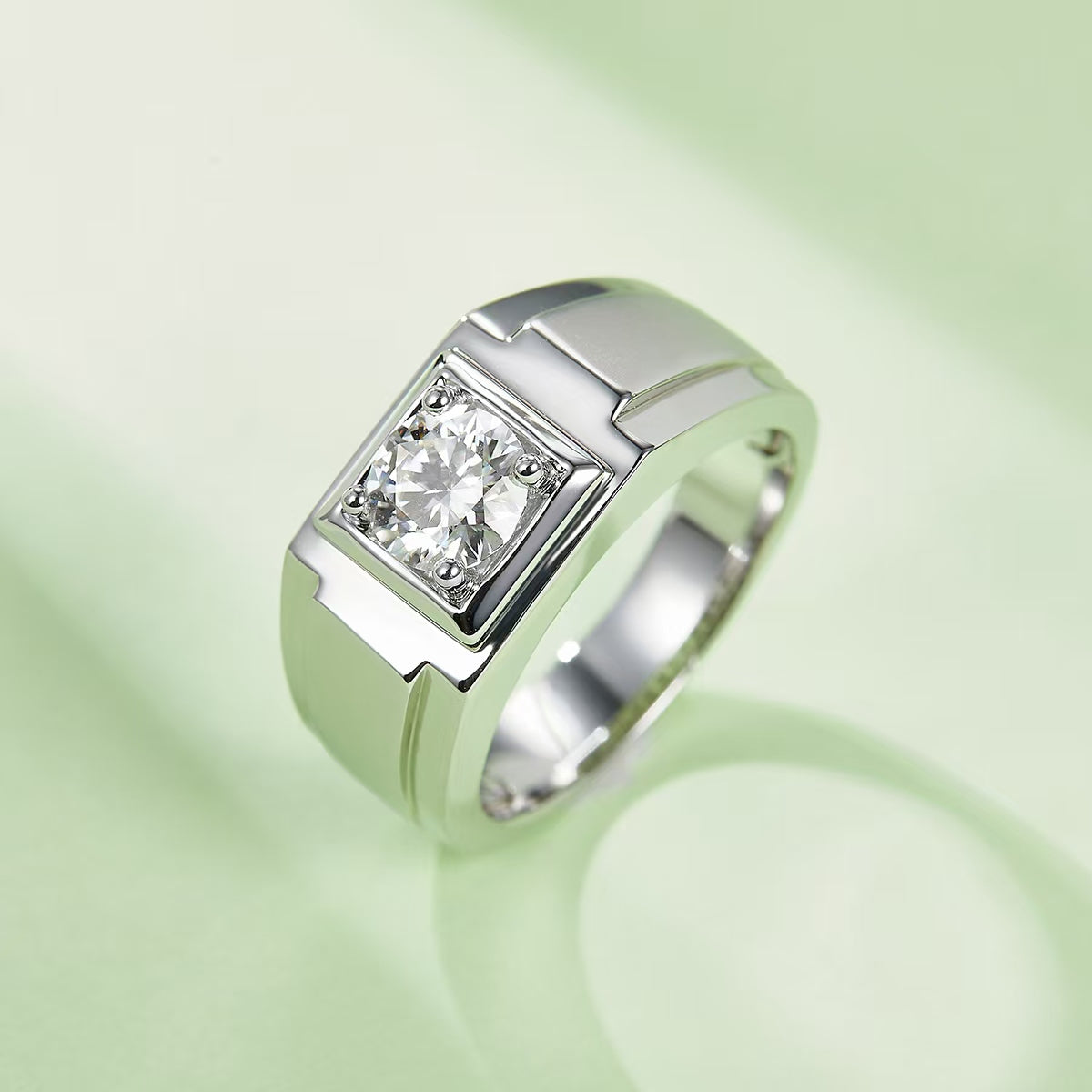 1.0Ct 6.5MM Round Mossanite Men Ring |18K White Gold-Plated S925 Silver, Custom Available