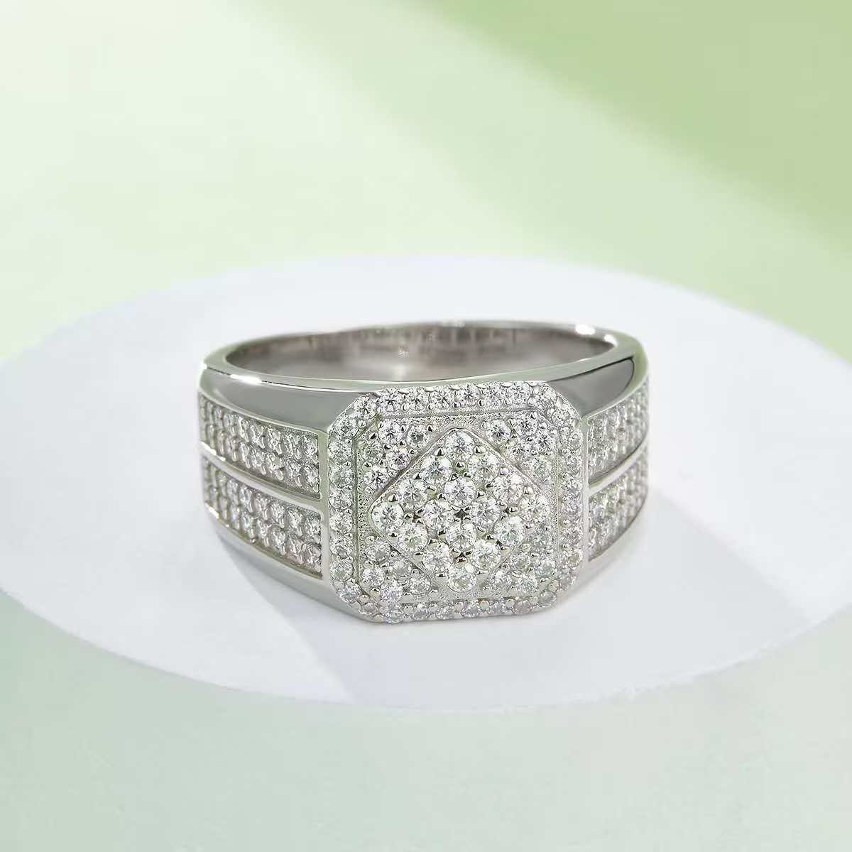 1CT Round Mossanite Men Ring |18K White Gold-Plated S925 Silver, Custom Available