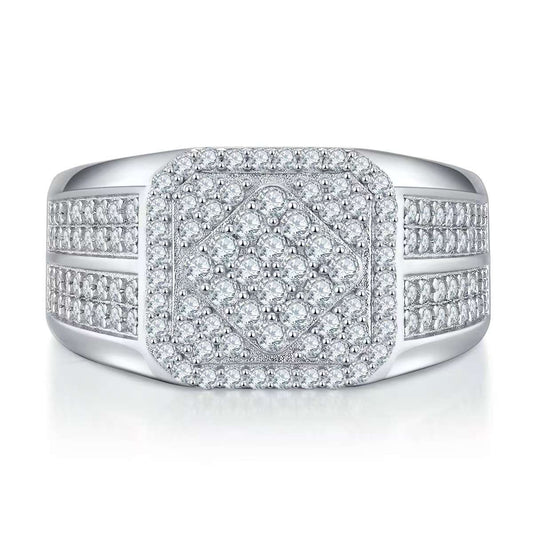 1CT Round Mossanite Men Ring |18K White Gold-Plated S925 Silver, Custom Available