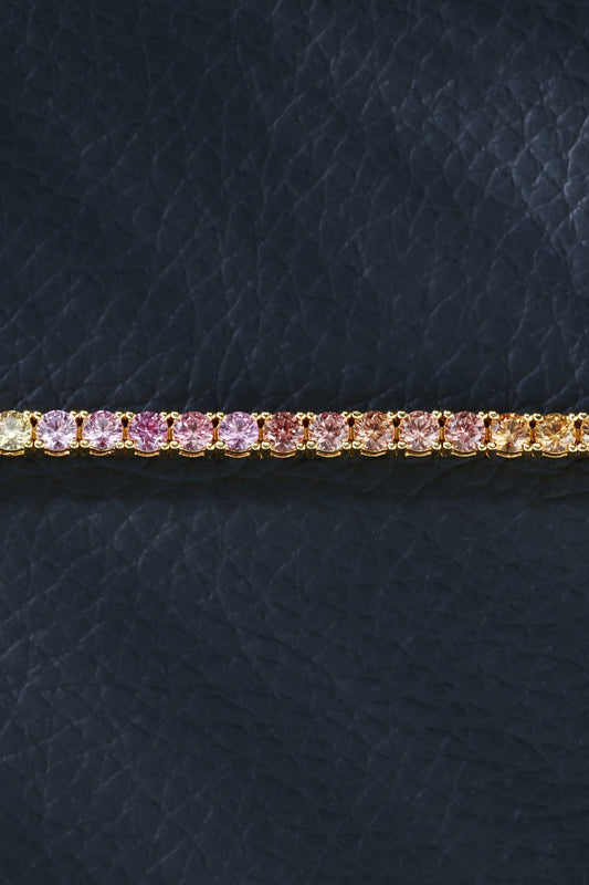 2.5mm Rainbow Corundum Tennis Bracelet | 18K Gold-Plated S925 Silver, Custom Available