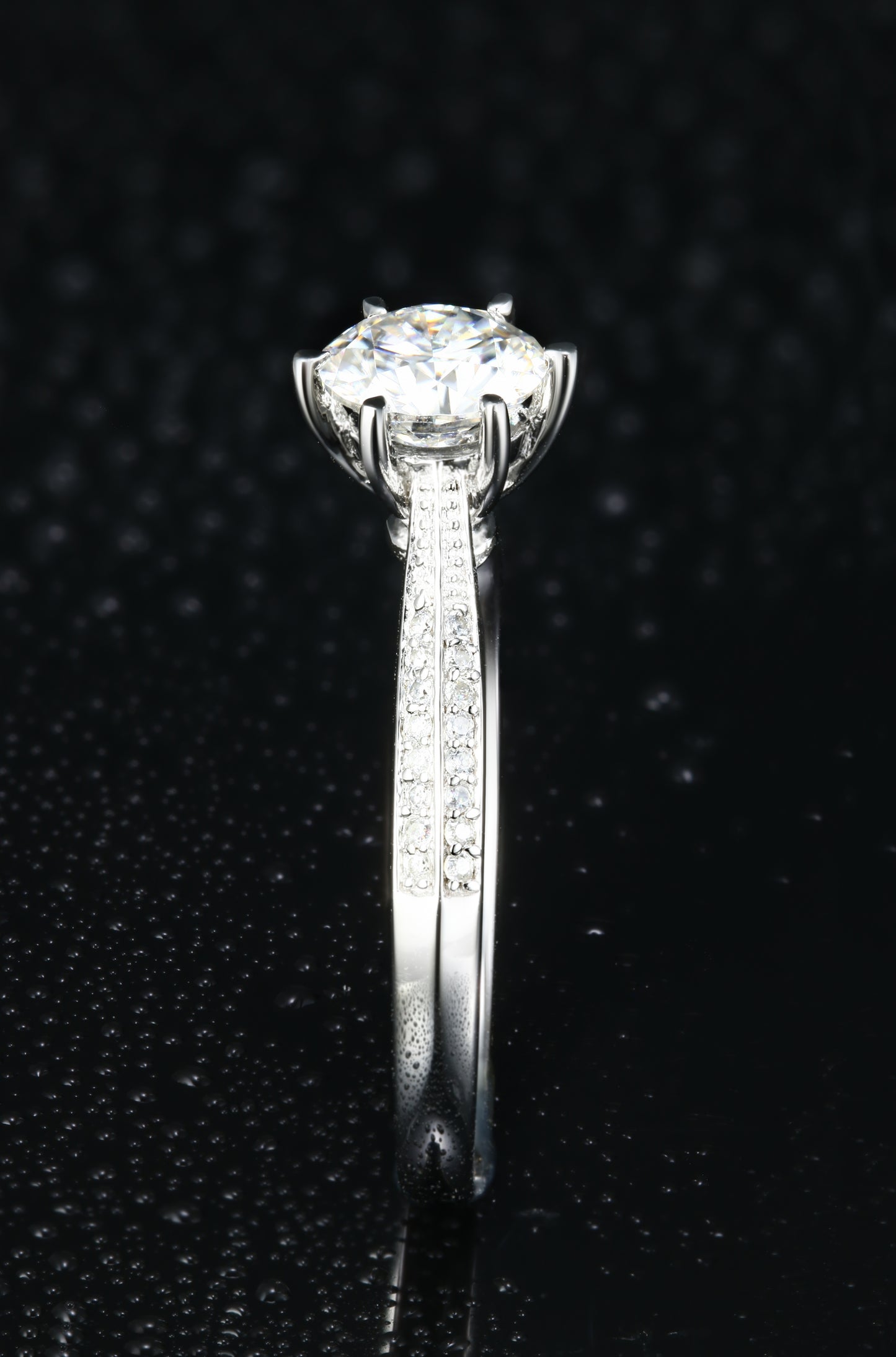 1ct Round Mossanite Women Ring | White Gold-Plated S925 Ring, Custom Available