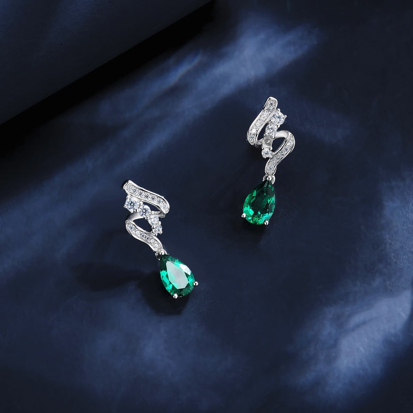 1.52 Ct Pear Shaped Lab Emerald Earrings| Rhodium-Plated S925 Silver, Custom Available