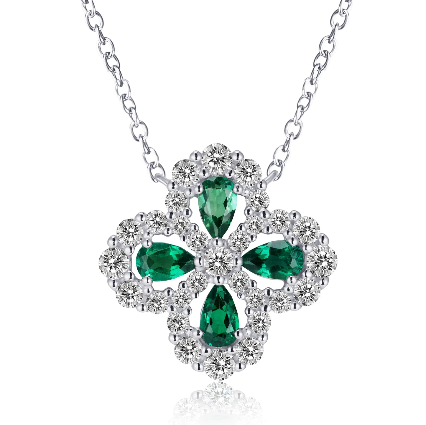 3*5MM 1 Ct Pear Shaped Lab Emerald Necklace | Rhodium-Plated S925 Silver, Custom Available