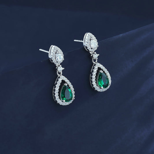 5*7MM 0.85 Ct Pear Shaped Lab Emerald Earrings| Rhodium-Plated S925 Silver, Custom Available