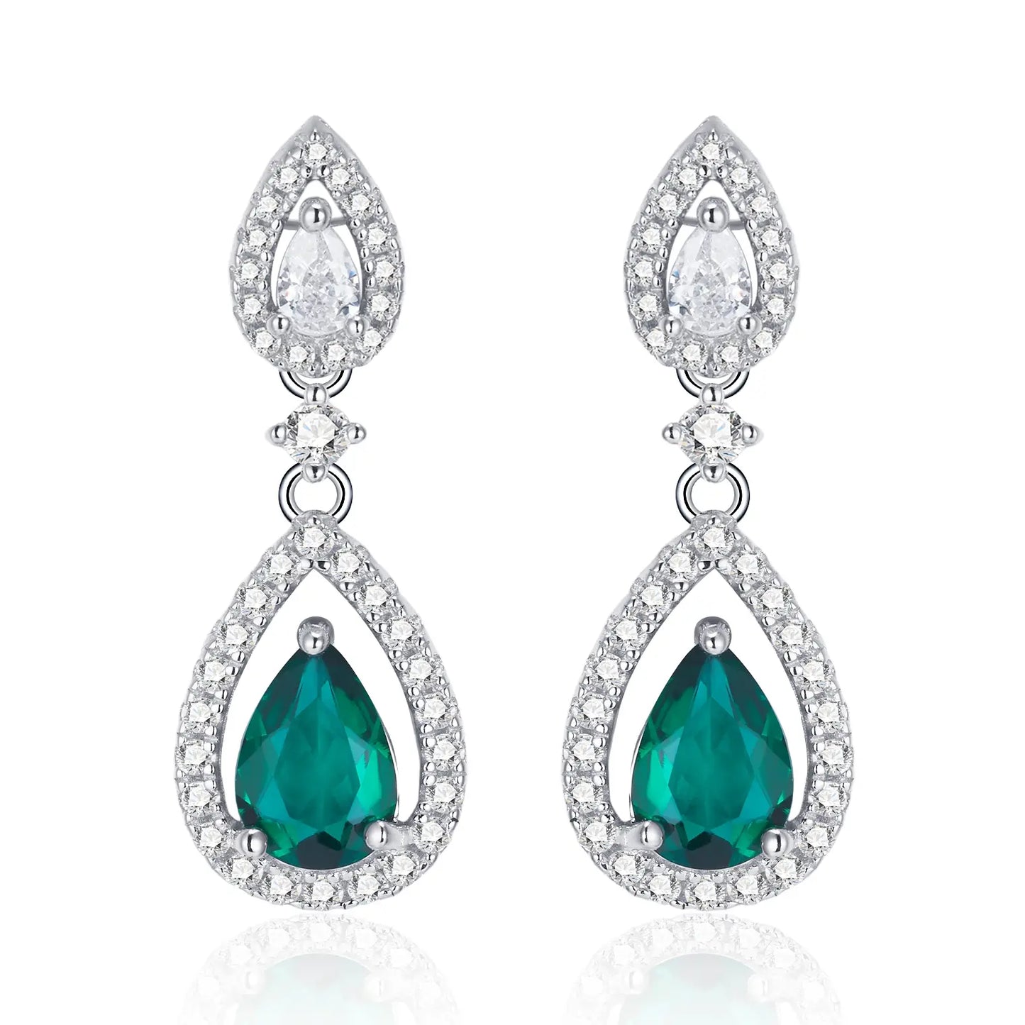 0.85ct Pear 5x7mm Lab Emerald Earrings | Rhodium-Plated S925 Silver, Custom Available
