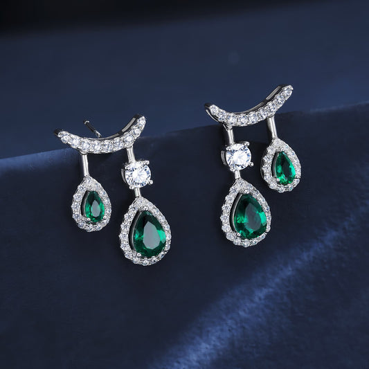 1.53 Ct Pear Shaped Lab Emerald Earrings | Rhodium-Plated S925 Silver, Custom Available