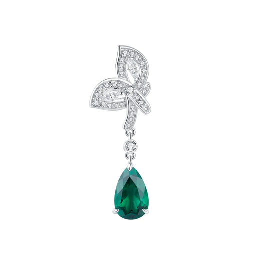 7*11 MM Pear Shaped Lab Emerald Earrings | Rhodium-Plated S925 Silver, Custom Available