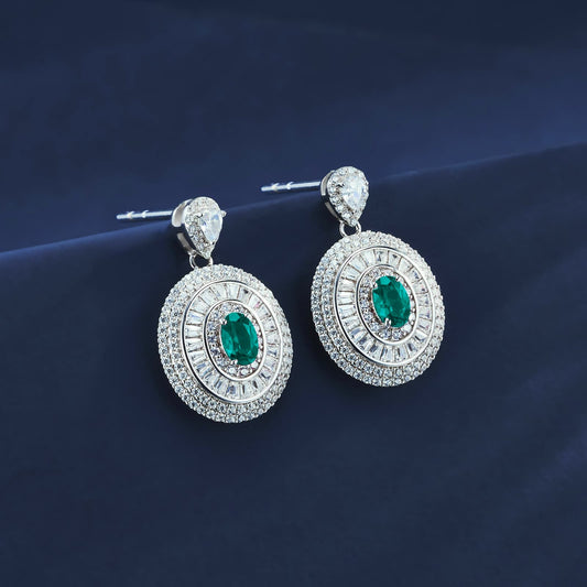 Oval Lab Emerald Earrings | Rhodium-Plated S925 Silver, Custom Available