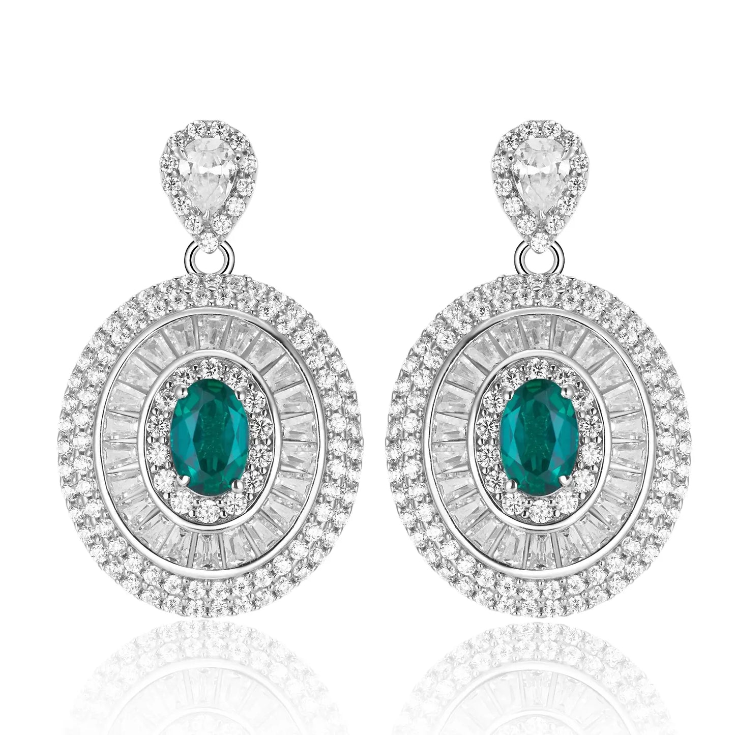 Oval Lab Emerald Earrings | Rhodium-Plated S925 Silver, Custom Available