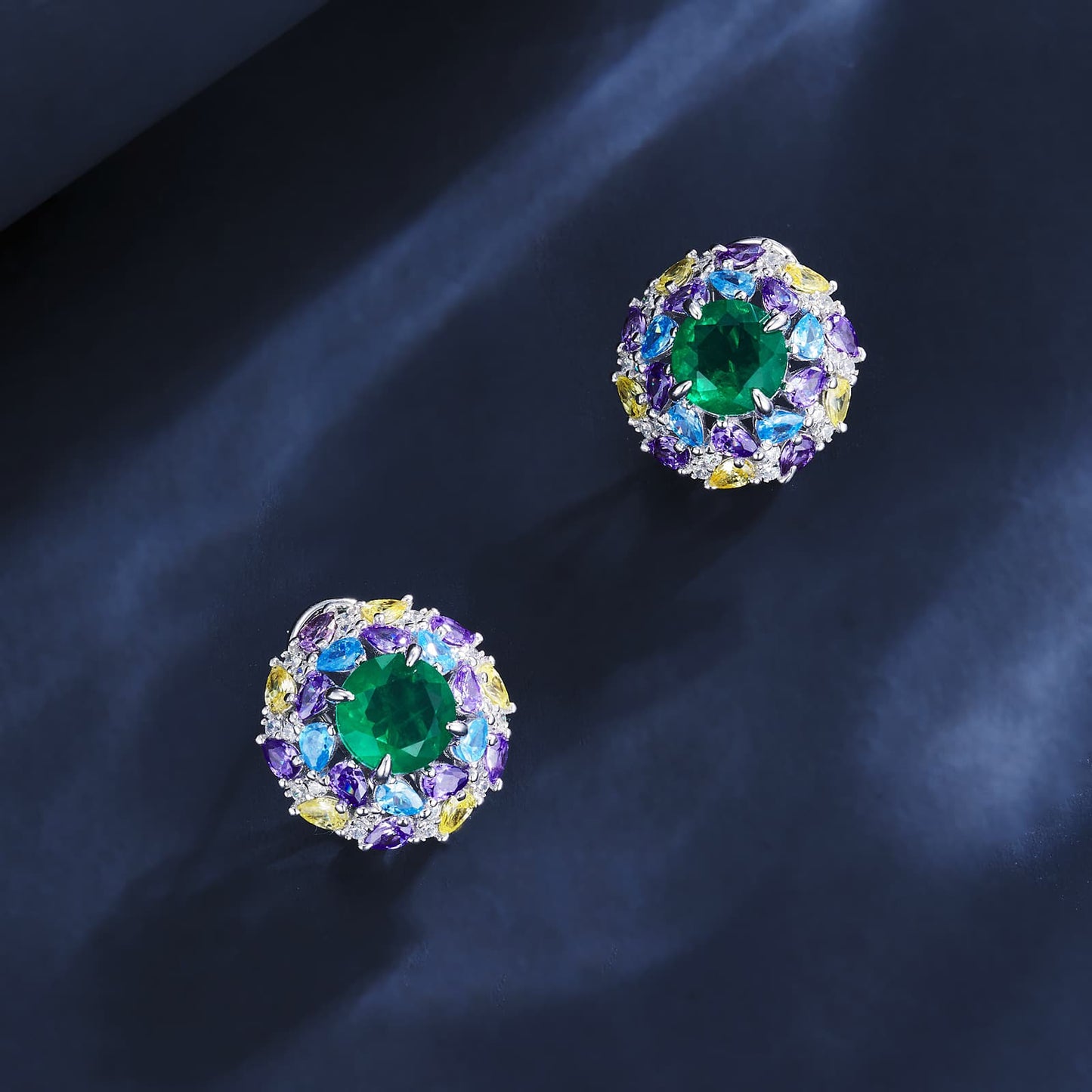 7MM 2.19 Ct Round Lab Emerald Earrings | Rhodium-Plated S925 Silver, Custom Available