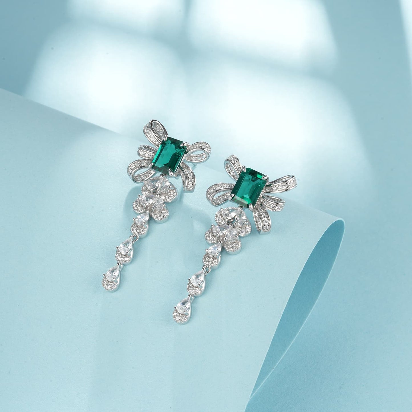 6*8MM 2.28 Ct Rectangle Lab Emerald Earrings| Rhodium-Plated S925 Silver, Custom Available