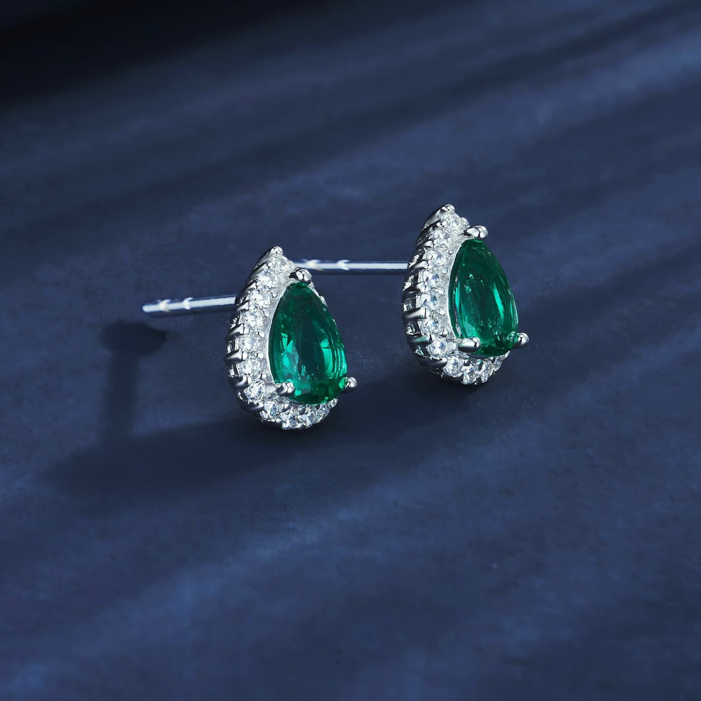 4*6MM 0.8 Ct Pear Shaped Lab Emerald Earrings | Rhodium-Plated S925 Silver, Custom Available