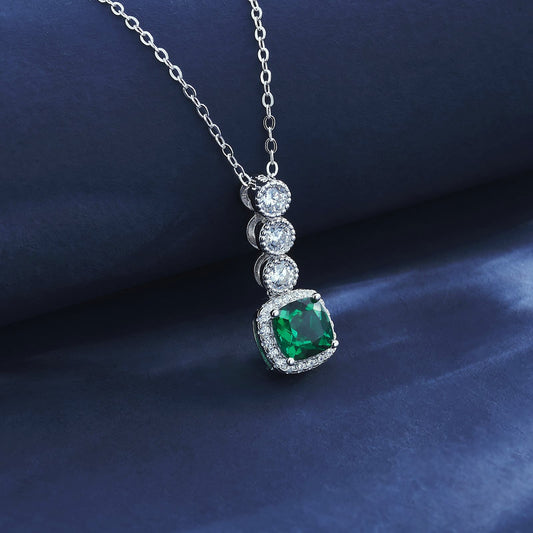 0.93 Ct Square Lab Emerald Necklace | Rhodium-Plated S925 Silver, Custom Available