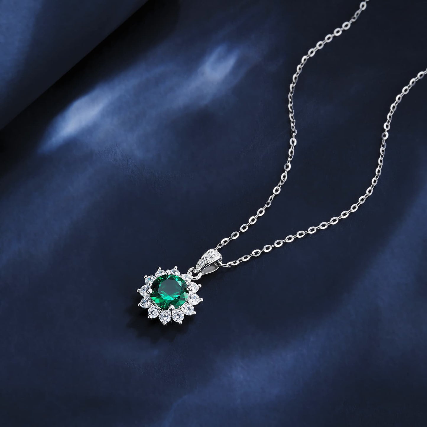 6.5MM 1.1 Ct Round Lab Emerald Necklace| Rhodium-Plated S925 Silver, Custom Available