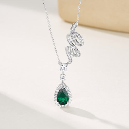 1.81 Ct Pear Shaped Lab Emerald Necklace | Rhodium-Plated S925 Silver, Custom Available