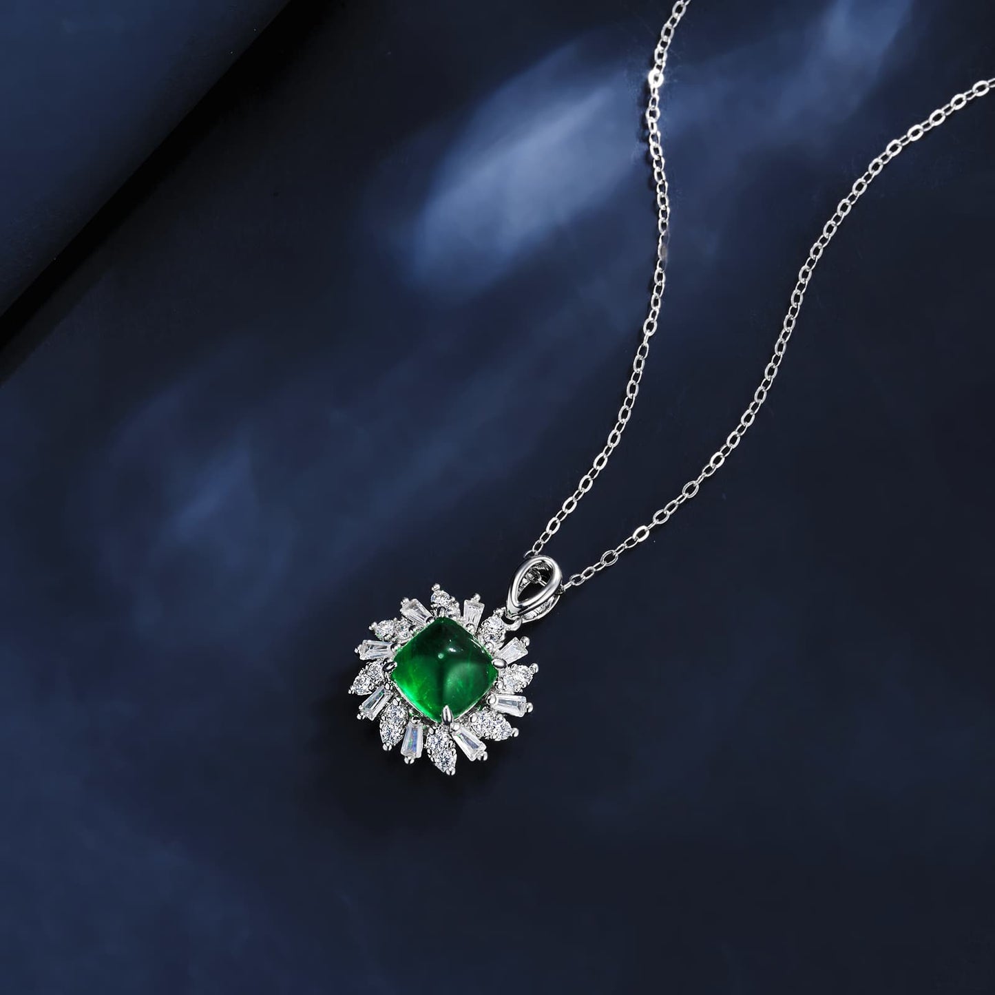 8*8MM 2.6 Ct Square Lab Emerald Necklace| Rhodium-Plated S925 Silver, Custom Available
