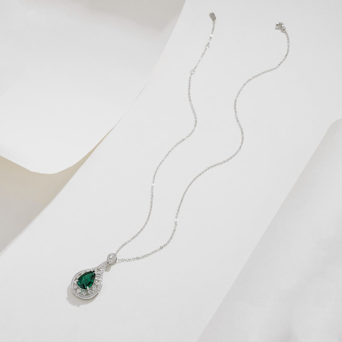 8*12 MM 2.76 Ct Pear Shaped Lab Emerald Necklace| Rhodium-Plated S925 Silver, Custom Available